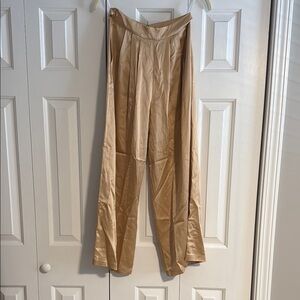 Elegant 100% silk Wide Leg Tan Pants NWT